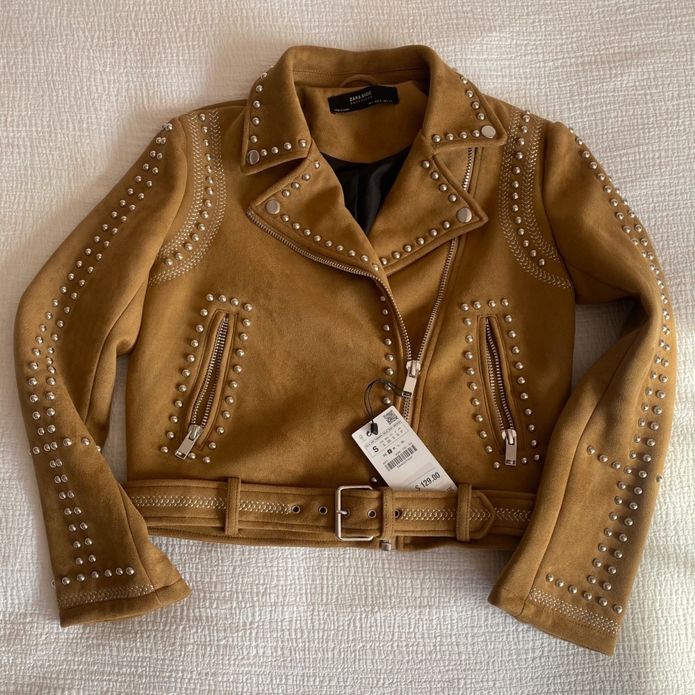 Zara Studded faux Suede Moto Jacket NYT!! Sz S